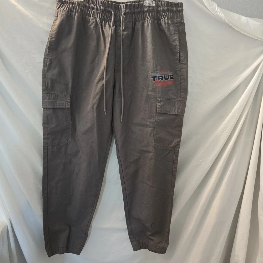 True Religion Ripstop Jogger Granite Grey Cargo Pockets Men's Pants Size XL NWT